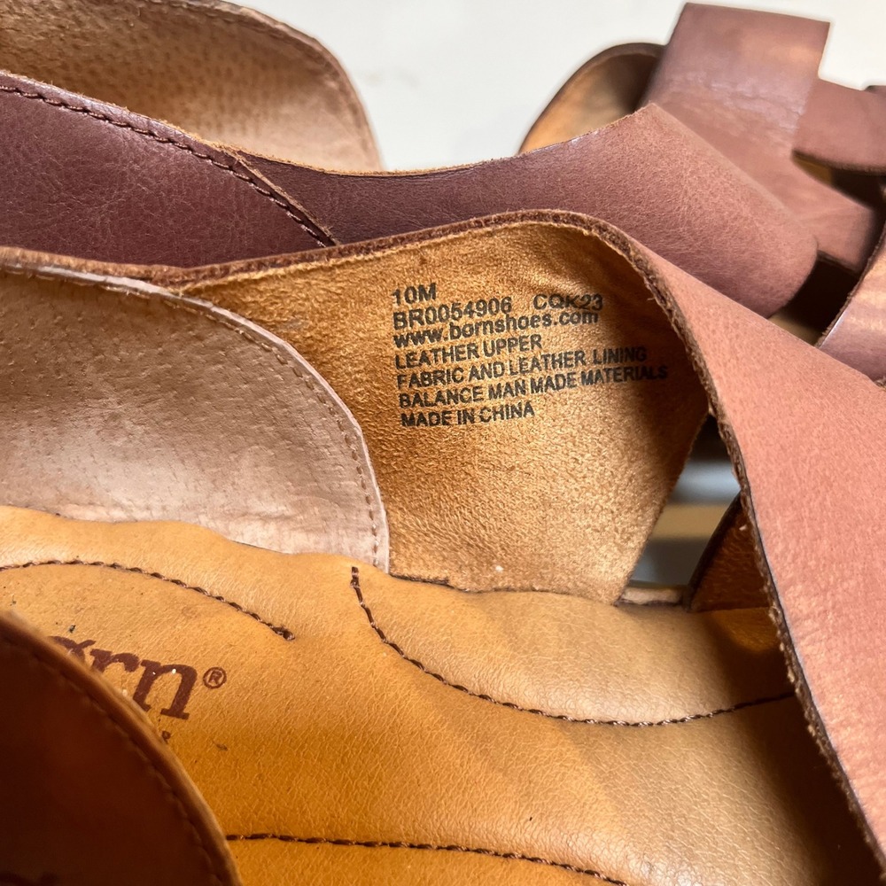 NWOB Born Brown Leather Crisscross Ithaca Flat Sandals Womens 10M BR0054906 - Picture 6 of 10